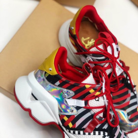 Christian Louboutin Red Runner Flat Sneakers Neoprene Specchio Laser Multicolor