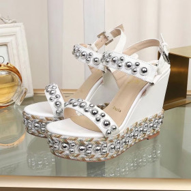Christian Louboutin Rondaclou Embellished 120mm Wedge Sandals White