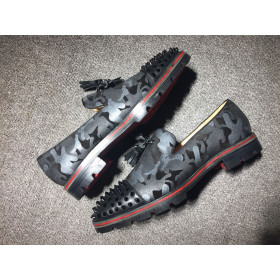 Christian Louboutin Rossini Spike Tassel Embellished Loafers Fabric and Leather Camouflage