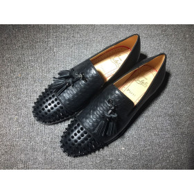 Christian Louboutin Rossini Spike Tassel Embellished Loafers Leather Black