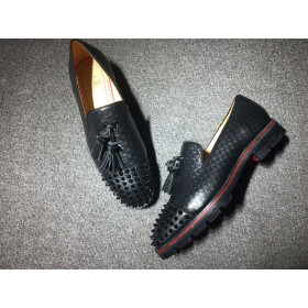 Christian Louboutin Rossini Spike Tassel Embellished Loafers Leather Black