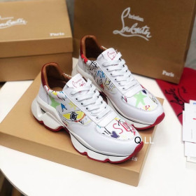 Christian Louboutin Men Runners Calf Leather and Neoprene Pattern White