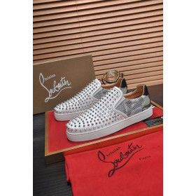 Christian Louboutin Sailor Boat Orlato Spikes Slip On Sneakers White Silver