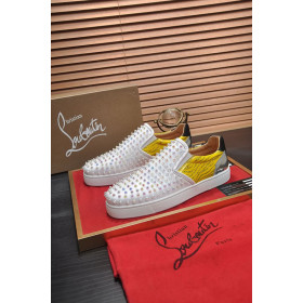 Christian Louboutin Sailor Boat Orlato Spikes Slip On Sneakers White Yellow