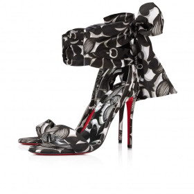 Christian Louboutin Sandale Du D&Atilde;&copy;Sert 100 Mm Strappy Sandals Petunia Printed Crepe Satin Black