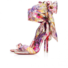 Christian Louboutin Sandale Du D&Atilde;&copy;Sert 100mm Strappy Sandals Crepe Satin Blooming Print Multicolor