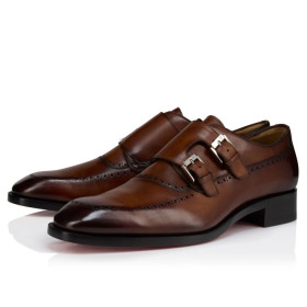 Christian Louboutin Sartok Buckle Shoes Patinated Calf Leather Havane