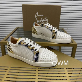 Christian Louboutin Seavaste 2 Orlato Flat Sneakers Mesh and Calfskin White Gold
