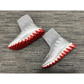 Christian Louboutin Sharky Sock Men Sneakers Knit Mesh Silver