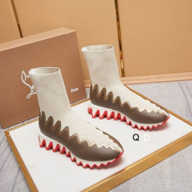 Christian Louboutin Sharky Sock Women Sneakers Knit Mesh White Brown