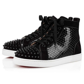 Christian Louboutin Sneaker Lou Spikes Woman Black/black Suede Calfskin