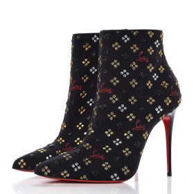 Christian Louboutin So Kate Ankle Booties 100mm Logo Embroidered Fabric Multi Black