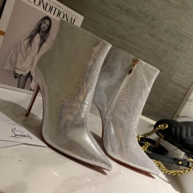 Christian Louboutin So Kate Ankle Boots 85mm Leather Metallic Silver
