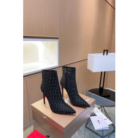 Christian Louboutin So Kate Booty 100mm Plume Suede Silver Studs Black