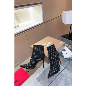 Christian Louboutin So Kate Booty 100mm Plume Suede Silver Studs Black