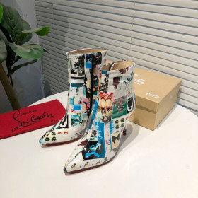 Christian Louboutin So Kate Booty Ankle Boots 100mm Collage Patent Multicolor