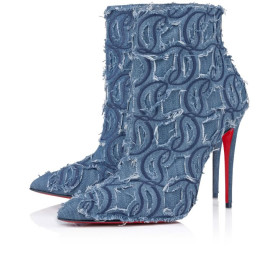 Christian Louboutin So Kate Booty Toile Denim Brode 100 Mm Low Boots Denim Louboutin Embroidered