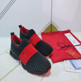 Christian Louboutin Spike Sock Men Sneakers Neoprene Black Red