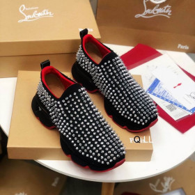 Christian Louboutin Spike Sock Sneakers Neoprene Black Silver Spikes