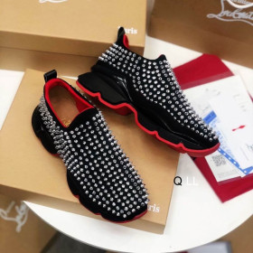 Christian Louboutin Spike Sock Sneakers Neoprene Black Silver Spikes