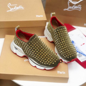 Christian Louboutin Spike Sock Sneakers Neoprene Gold