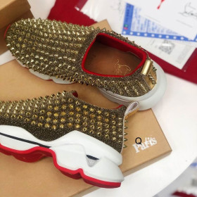 Christian Louboutin Spike Sock Sneakers Neoprene Gold