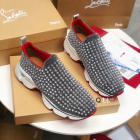 Christian Louboutin Spike Sock Sneakers Neoprene Silver