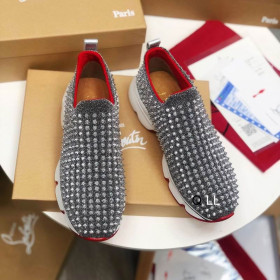 Christian Louboutin Spike Sock Sneakers Neoprene Silver