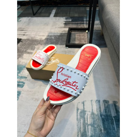 Christian Louboutin Spiked Rubber Slides Men Slippers White