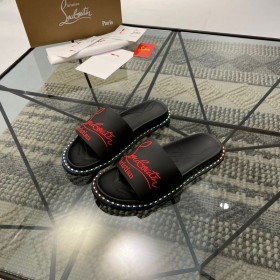 Christian Louboutin Slides Logo Embossed Black