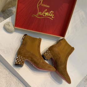 Christian Louboutin Spiked Study Stretch Ankle Boots 55mm Calf Leather Brown