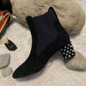 Christian Louboutin Spiked Study Stretch Ankle Boots 55mm Suede Black