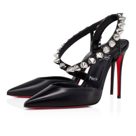Christian Louboutin Spikita Pump 100mm Black/sv/lin Black Leather