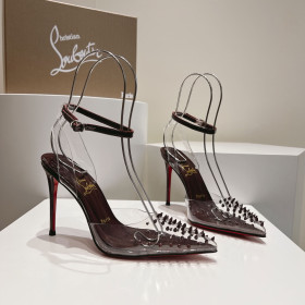 Christian Louboutin Spikoo 100mm Pumps PVC And Leather Coffee