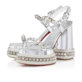 Christian Louboutin Superaclou 130 Mm Platform Sandals Specchio Leather Silver