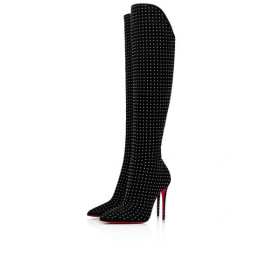 Christian Louboutin Tall Boot Alta Botta Plume 100 mm Black/silver Suede Calf