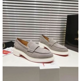 Christian Louboutin Urbino Moc Loafers Suede Leather Gray