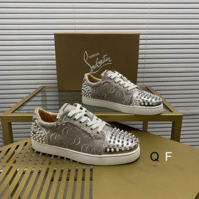 Christian Louboutin Vieira 2 Flat Spikes Sneakers Monogram-jacquard Metallic Silver