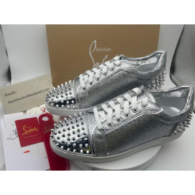Christian Louboutin Vieira 2 Low-top Men Sneakers Glitter Calf Leather Silver