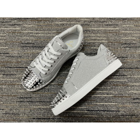 Christian Louboutin Vieira 2 Low-top Men Sneakers Glitter Calf Leather Silver
