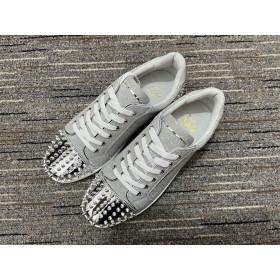 Christian Louboutin Vieira 2 Low-top Men Sneakers Glitter Calf Leather Silver
