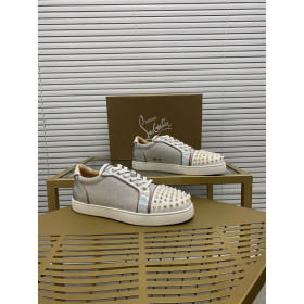 Christian Louboutin Vierira Spikes Low-top Sneakers Women Specchio Leather And Glittered Calf Silver