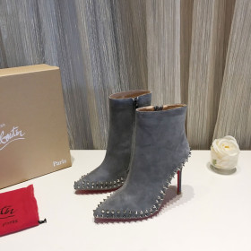 Christian Louboutin Willetta Ankle Boots 100mm Suede with Spikes Gray