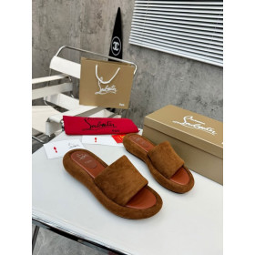 Christian Louboutin Women Slippers Sandals Veau Velours Brown
