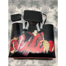 Christian Louboutin X Doctor Bored Cabata Patent Leather Tote With Pin-Ups Black