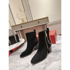Christian Louboutin Zip Ankle Boots 70mm With Chain Velvet Black
