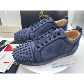 Christian Louboutin Men's Louis Junior Spikes Flat Blue Low Sneaker 