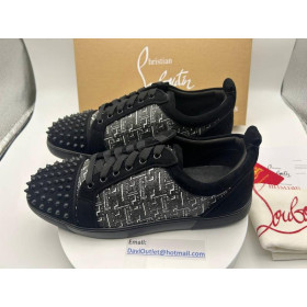 Christian Louboutin Men's Louis Junior Spikes Sneakers Suede Black