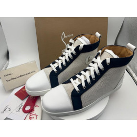 Christian Louboutin Louis High-Top Sneakers Calf LeatherFabric Marine