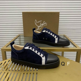Christian Louboutin Louis Junior Sneakers Suede and Calfskin Blue Black
